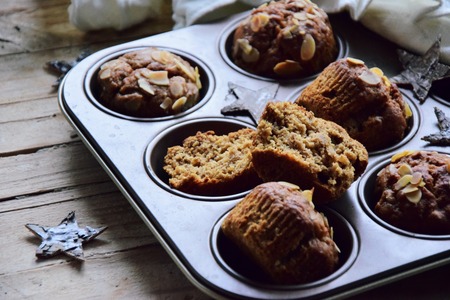 Vegan banana muffins with almond butter