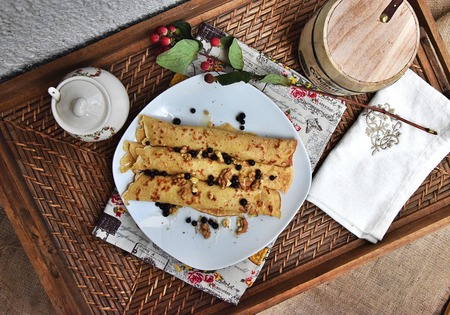 Spelt flour crepes with walnut filling